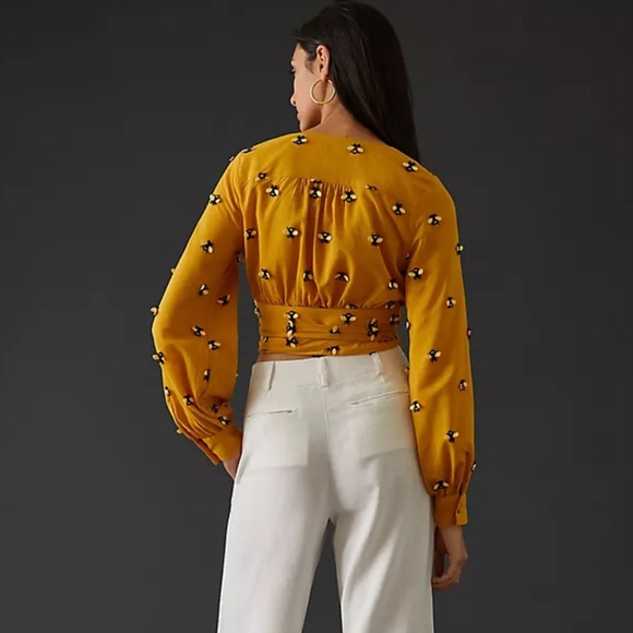 ANTHROPOLOGIE. Maeve Mustard Floral Embellished Blouse size 14 - Picture 4 of 14